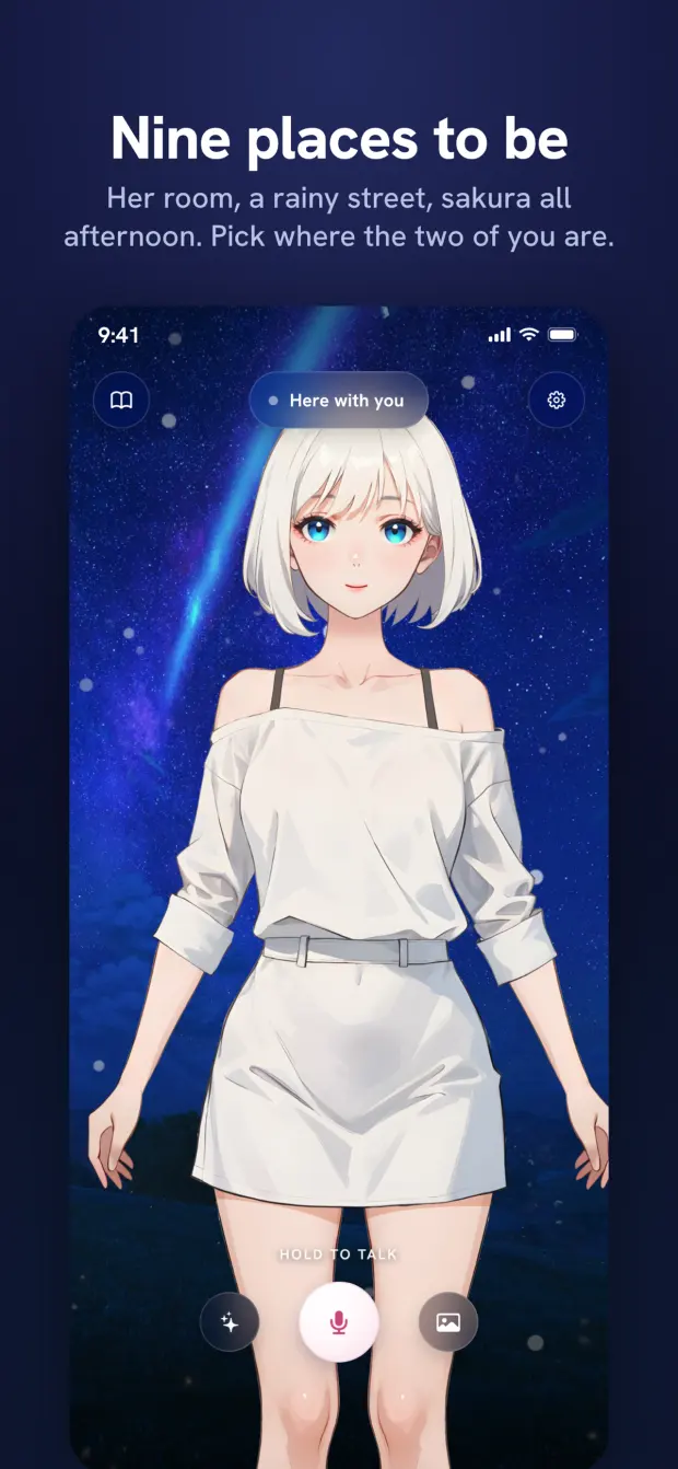 A starfield backdrop with the companion in front of it