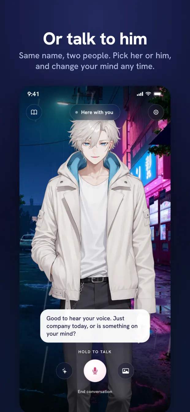 The male companion on a neon street