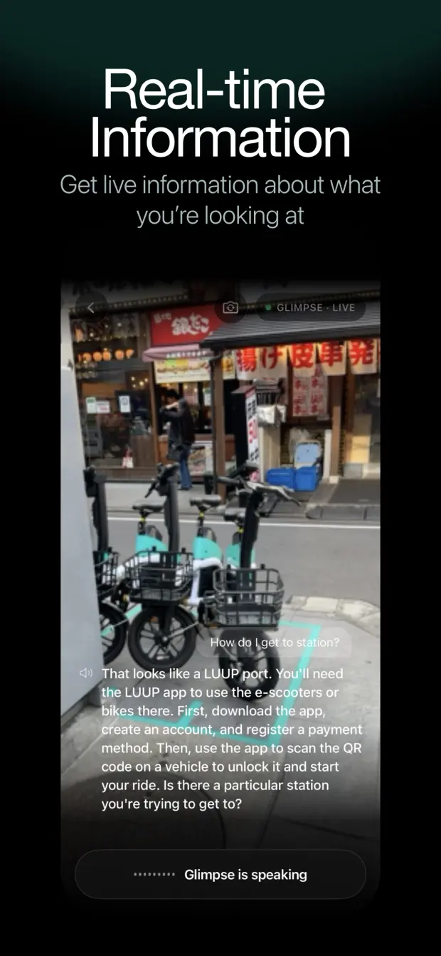 Glimpse explaining a LUUP e-bike port on a Tokyo street