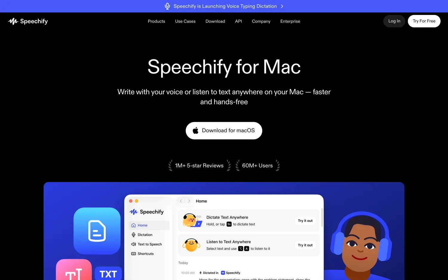 The Speechify for Mac product page