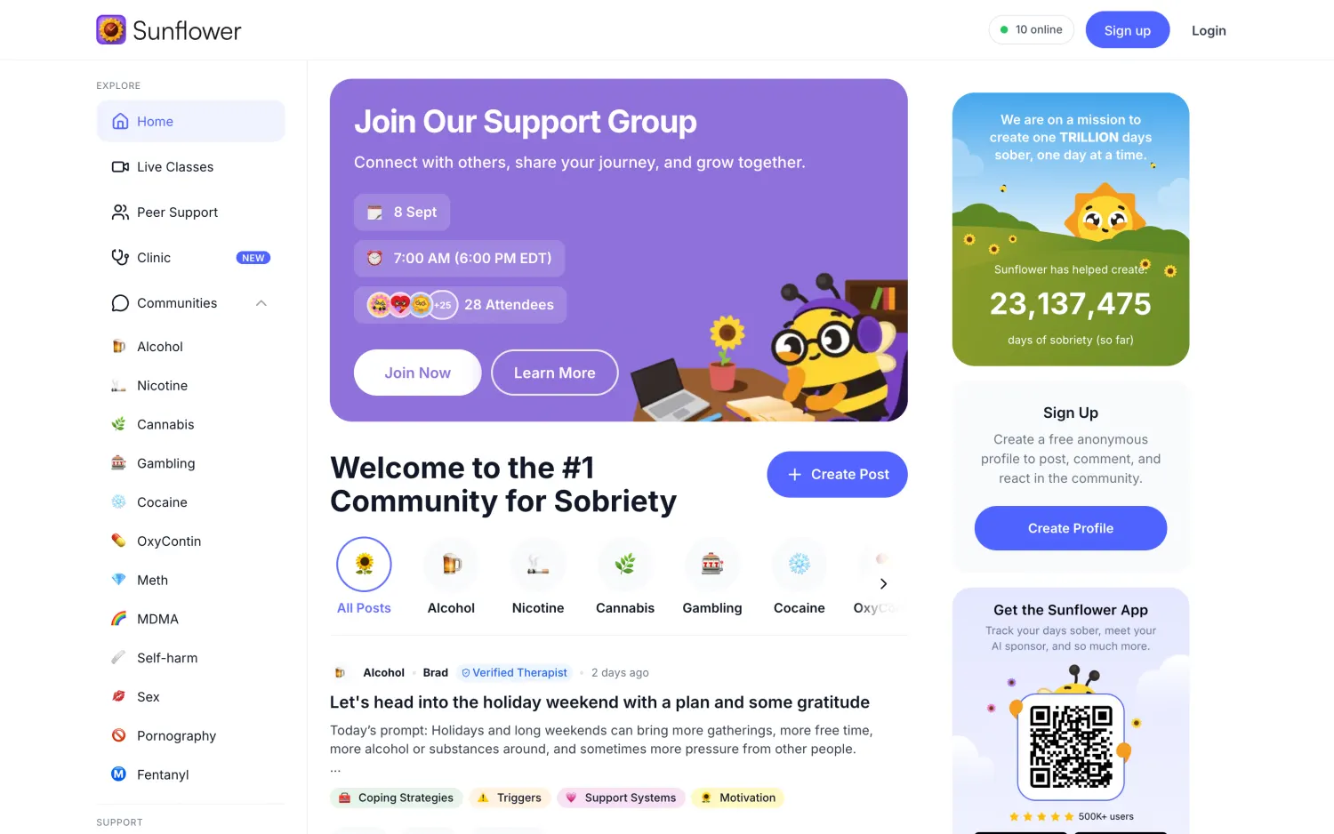 The Sunflower sobriety community app