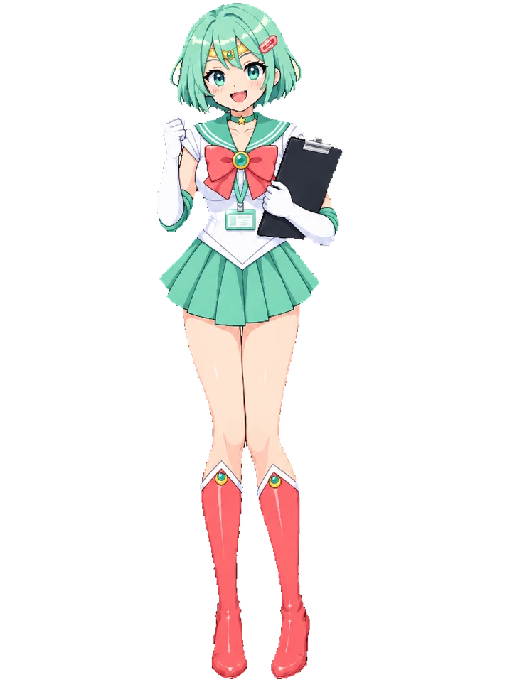 Koharu in a magical girl sailor uniform with a tiara, white gloves and red boots